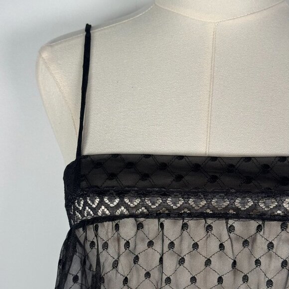 Vintage Sears Sheer Babydoll Mesh Slip Dress Embroidered Dotted Small - Picture 5 of 12